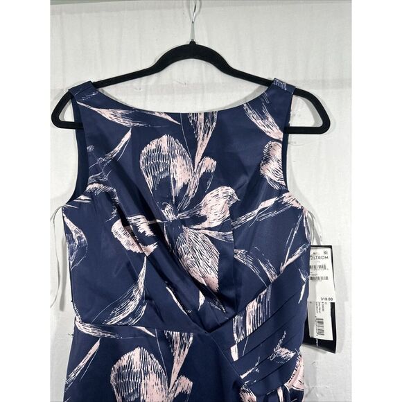 NWT $318 Kay Unger‎  [ 4 ] Emmaline Draped Floral Midi Dress Deep Navy Pink - Picture 10 of 15